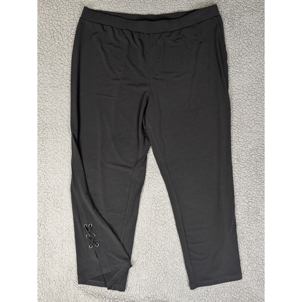 Susan Graver Dress Pant Womens 1XP Black Laces Ankle Accent Leg Stretchy Pull On